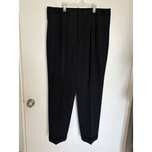 Lands End 36x30 Black 100% Wool Pleated Cuffed Summerweight Baggy Mens Pants